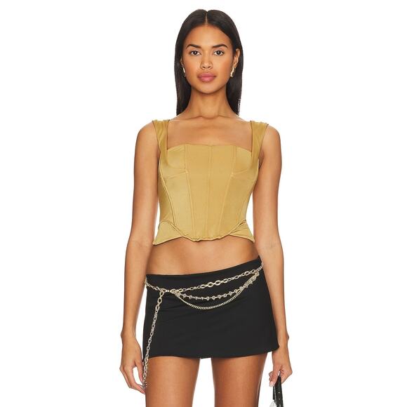 NEW Free People HAH Shroom Tan Knock Out Cropped Fitted Boudoir Corset Top L - Picture 2 of 8